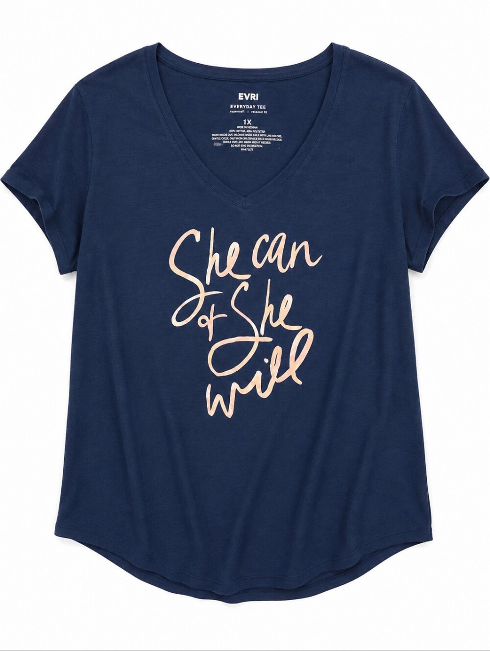💪 EVRI “She Can & She Will” Everyday Tee — Plus Size 1X
